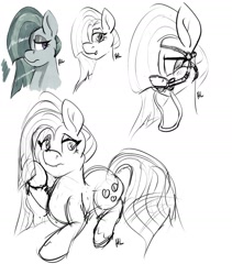 Size: 1573x1862 | Tagged: safe, artist:huffylime, marble pie, earth pony, pony, g4, blushing, bridle, grown, lidded eyes, looking at you, sketch, solo, tack