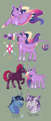 Size: 1500x3527 | Tagged: safe, artist:owlcoholik, night light, tempest shadow, twilight sparkle, twilight velvet, alicorn, pony, unicorn, g4, blaze (coat marking), coat markings, colored wings, curved horn, facial markings, fangs, female, hoers, horn, leonine tail, lesbian, male, multicolored wings, redesign, ship:nightvelvet, ship:tempestlight, shipping, socks (coat markings), straight, tail, twilight sparkle (alicorn), wings