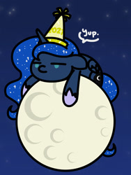 Size: 1350x1800 | Tagged: safe, artist:flutterluv, princess luna, alicorn, pony, series:flutterluv's full moon, g4, 2021, full moon, hat, moon, party hat, solo, tangible heavenly object, yup