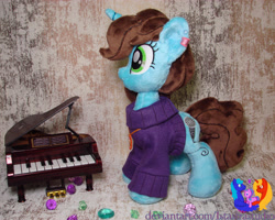 Size: 2882x2304 | Tagged: safe, artist:1stastrastudio, oc, oc only, oc:jewel chords, pony, unicorn, clothes, female, high res, irl, mare, musical instrument, photo, piano, plushie, solo, sweater