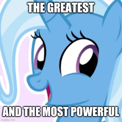 Size: 500x500 | Tagged: safe, trixie, pony, unicorn, g4, bust, caption, great and powerful, image macro, imgflip, looking at you, shitposting, solo, text