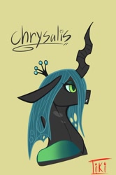 Size: 834x1257 | Tagged: safe, artist:totaltiki, queen chrysalis, changeling, changeling queen, g4, bust, female, portrait, profile, signature, solo