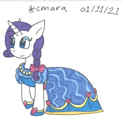 Size: 992x987 | Tagged: safe, artist:cmara, rarity, pony, unicorn, g4, alternate hairstyle, eyeshadow, female, hoof shoes, jewelry, makeup, mare, necklace, raised hoof, simple background, solo, traditional art, white background