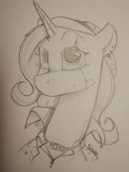 Size: 3072x4096 | Tagged: safe, artist:sinrar, trixie, cyborg, pony, unicorn, g4, cape, clothes, cyberpunk, ear piercing, earring, female, jewelry, mare, piercing, solo, traditional art, trixie's cape