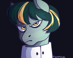 Size: 904x718 | Tagged: safe, artist:pigeorgien, oc, oc only, oc:uranium fever, pegasus, pony, angry, bust, clothes, female, looking at you, mare, portrait, solo, suit