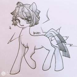 Size: 2000x2000 | Tagged: safe, artist:yuezhuobird, earth pony, pony, agatsuma zenitsu, crossover, demon slayer, high res, kimetsu no yaiba, monochrome, ponified, solo