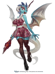 Size: 2894x3878 | Tagged: safe, artist:derekireba, princess ember, dragon, anthro, plantigrade anthro, g4, bloodstone scepter, breast overpour, breasts, bustier, busty princess ember, cleavage, clothes, collarbone, dragoness, female, garter belt, garter straps, garters, high heels, high res, horns, lizard breasts, looking at you, midriff, miniskirt, open mouth, platform heels, seductive, sexy, shoes, simple background, skirt, socks, solo, squishy, stiletto heels, stockings, stupid sexy princess ember, thigh highs, thighs, white background, wings