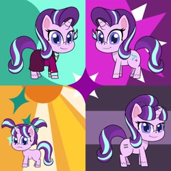 Size: 2048x2048 | Tagged: safe, artist:kuroinuhiraff, starlight glimmer, pony, unicorn, g4, g4.5, my little pony: pony life, the cutie map, the last problem, age progression, clothes, equal cutie mark, female, filly, filly starlight glimmer, g4 to g4.5, headmare starlight, high res, older, older starlight glimmer, pigtails, s5 starlight, style emulation, suit, younger