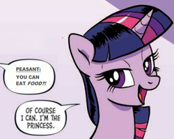 Size: 500x400 | Tagged: safe, artist:pencils, edit, twilight sparkle, alicorn, pony, g4, season 10, spoiler:comic, spoiler:comic94, cropped, female, it's good to be princess, mare, open mouth, reaction image, royalty, solo, speech bubble, twilight sparkle (alicorn)