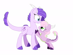 Size: 2048x1536 | Tagged: safe, artist:smileverse, oc, oc only, oc:crystal clarity, oc:melodia, dracony, hybrid, original species, kilalaverse, base used, bipedal, duo, female, half-siblings, interdimensional siblings, interspecies offspring, offspring, parent:rarity, parent:spike, parent:sweetie belle, parents:sparity, parents:spikebelle, siblings, simple background, sisters, white background