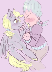 Size: 2480x3390 | Tagged: safe, artist:mimiporcellini, derpy hooves, human, pegasus, pony, g4, crossover, crossover shipping, female, high res, hoof kissing, interspecies, jean pierre polnareff, jojo's bizarre adventure, male, mare, polnaderp, shipping