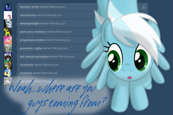 Size: 847x562 | Tagged: safe, artist:ask-fleetfoot, fleetfoot, pegasus, pony, g4, alternate hairstyle, ask-fleetfoot, blue coat, blue mane, blue tail, female, green eyes, mare, show accurate, solo, tail, tumblr, two toned mane, white mane, white tail, wings