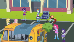 Size: 1920x1080 | Tagged: safe, screencap, applejack, fluttershy, pinkie pie, rainbow dash, rarity, sci-twi, sunset shimmer, twilight sparkle, equestria girls, g4, get the show on the road, my little pony equestria girls: summertime shorts, humane five, humane seven, humane six