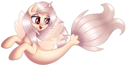 Size: 2102x1096 | Tagged: safe, artist:kruszynka25, oc, oc only, alicorn, seapony (g4), g4, my little pony: the movie, colored pupils, dorsal fin, female, fin wings, fish tail, flowing mane, flowing tail, horn, open mouth, red eyes, seaponified, simple background, smiling, solo, species swap, tail, transparent background, vector, wings