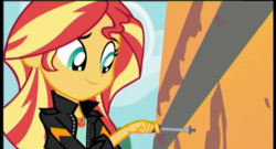 Size: 499x270 | Tagged: safe, screencap, sunset shimmer, eqg summertime shorts, equestria girls, g4, get the show on the road, cropped, solo