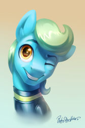 Size: 2000x3000 | Tagged: safe, artist:jedayskayvoker, oc, oc only, oc:sea glow, pony, bust, cute, gradient background, high res, icon, looking at you, male, portrait, smiling, solo, stallion, wetsuit