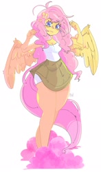 Size: 1202x2048 | Tagged: safe, artist:haichiroo, fluttershy, equestria girls, g4, adorasexy, clothes, cute, looking at you, ponied up, sexy, skirt, solo, spread wings, tank top, teary eyes, wings