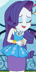Size: 1011x2045 | Tagged: safe, screencap, rarity, equestria girls, g4, my little pony equestria girls: better together, sock it to me, sock it to me: rarity, canterlot high, clothes, cropped, cute, diamond, dress, eyes closed, female, geode of shielding, gold, jewelry, legs, magical geodes, makeup, necklace, outdoors, pencil skirt, raribetes, rarity peplum dress, skirt, sleeveless, smiling, soccer field, waistband, wrist cuffs