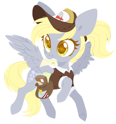 Size: 3000x3185 | Tagged: safe, artist:belka-sempai, derpy hooves, pegasus, pony, bag, colored pupils, cute, derpabetes, female, high res, letter, mailmare, mare, mouth hold, saddle bag, simple background, solo, spread wings, transparent background, wings