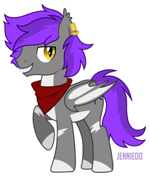Size: 1019x1200 | Tagged: safe, artist:jennieoo, oc, oc only, oc:vuldarion, bat pony, pony, vampire, vampony, clothes, fangs, looking at you, piercing, scarf, show accurate, simple background, smiling, solo, transparent background, vector