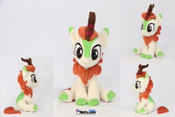 Size: 4096x2731 | Tagged: safe, artist:nekokevin, autumn blaze, kirin, g4, awwtumn blaze, c:, cloven hooves, cute, female, irl, looking at you, photo, plushie, side view, sitting, smiling, solo