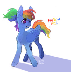 Size: 1136x1149 | Tagged: safe, artist:ashtodusk, rainbow dash, pegasus, pony, g4, alternate hairstyle, chest fluff, cute, dashabetes, ear fluff, female, mare, one eye closed, ponytail, simple background, smiling, solo, starry eyes, white background, wingding eyes, wink