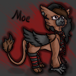Size: 1024x1024 | Tagged: safe, artist:lil_vampirecj, oc, oc only, oc:moe the gryphon, griffon, beanie, clothes, ear piercing, earring, goth, hat, jewelry, krita, leg warmers, piercing, red eyes, scarf, solo