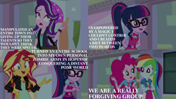 Size: 2000x1125 | Tagged: safe, edit, edited screencap, editor:quoterific, screencap, pinkie pie, rainbow dash, sci-twi, starlight glimmer, sunset shimmer, twilight sparkle, equestria girls, equestria girls specials, g4, my little pony equestria girls: mirror magic, clothes, glasses, open mouth