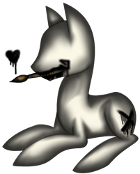 Size: 1984x2472 | Tagged: safe, artist:amgiwolf, oc, oc only, oc:nopony, pony, heart, lying down, mannequin, mouth hold, paintbrush, prone, simple background, solo, transparent background
