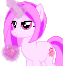 Size: 794x830 | Tagged: safe, alternate version, artist:amgiwolf, oc, oc only, oc:pinky rose, pony, unicorn, eyelashes, female, glowing horn, horn, magic, mare, simple background, smiling, solo, telekinesis, transparent background, unicorn oc