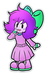 Size: 2173x3398 | Tagged: safe, artist:clarissa arts, oc, oc only, oc:mable syrup, human, boots, bow, clothes, deaf, dress, high res, humanized, paper mario, purple hair, shoes, simple background, socks, solo, striped socks, stylized, transparent background
