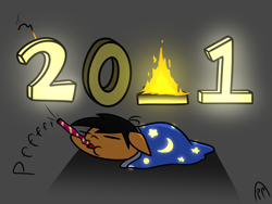 Size: 4000x3000 | Tagged: safe, artist:professionalpuppy, oc, oc only, oc:puppy, pony, 2020 hate, 2021, blanket, fire, new year, party horn, solo, truth