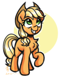 Size: 750x950 | Tagged: safe, artist:yaco, applejack, earth pony, pony, g4, applejack's hat, cowboy hat, cute, female, freckles, grin, hat, jackabetes, mare, missing cutie mark, raised hoof, smiling, solo