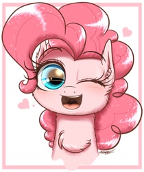 Size: 958x1142 | Tagged: safe, artist:phoenixrk49, pinkie pie, earth pony, pony, g4, blushing, cheek fluff, chest fluff, cute, diapinkes, ear fluff, looking at you, one eye closed, open mouth, open smile, smiling, solo, wink, winking at you