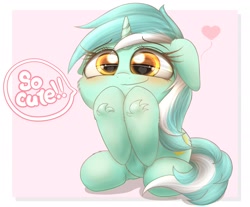Size: 2048x1692 | Tagged: safe, artist:phoenixrk49, lyra heartstrings, pony, unicorn, g4, blushing, cute, dialogue, female, floppy ears, happy, heart, heart eyes, hoof fluff, hooves, lyrabetes, mare, simple background, smiling, solo, weapons-grade cute, white background, wingding eyes