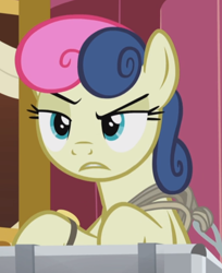 Size: 666x815 | Tagged: safe, screencap, bon bon, sweetie drops, earth pony, pony, g4, slice of life (episode), cropped, grappling hook, raised eyebrow, solo