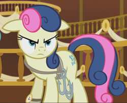 Size: 996x809 | Tagged: safe, screencap, bon bon, sweetie drops, earth pony, pony, g4, slice of life (episode), cropped, determined, floppy ears, grappling hook, solo, watch