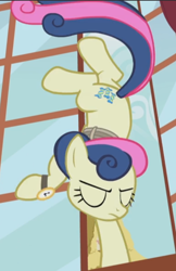 Size: 498x768 | Tagged: safe, screencap, bon bon, sweetie drops, earth pony, pony, g4, season 5, slice of life (episode), cropped, eyes closed, handstand, solo, upside down, watch