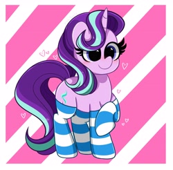 Size: 4096x4028 | Tagged: safe, artist:kittyrosie, starlight glimmer, pony, unicorn, g4, absurd resolution, blushing, clothes, cute, female, glimmerbetes, mare, socks, solo, striped socks