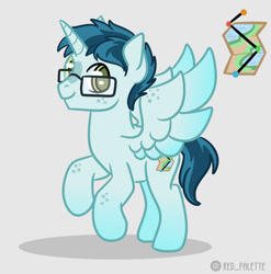 Size: 1280x1293 | Tagged: safe, artist:redpalette, oc, alicorn, pony, alicorn oc, blue, cute, cutie mark, glasses, horn, male, stallion, wings