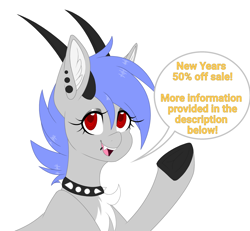 Size: 2500x2308 | Tagged: safe, artist:melodytheartpony, oc, oc:melody silver, dracony, dragon, hybrid, pony, advertisement, collar, commission, commission info, commissions open, female, fluffy, high res, horns, solo, spiked collar