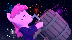 Size: 3840x2160 | Tagged: safe, artist:owlpirate, berry punch, berryshine, earth pony, pony, g4, 3d, alcohol, barrel, drinking, drunk, eyes closed, fireworks, go home you're drunk, happy new year, happy new year 2021, high res, holiday, hoof hold, keg, solo, source filmmaker