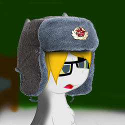 Size: 800x800 | Tagged: safe, artist:dianetgx, oc, oc only, oc:axle bright, pony, unicorn, blurry background, glasses, hat, open mouth, ushanka