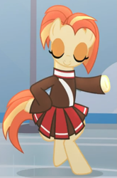 Size: 413x625 | Tagged: safe, screencap, shimmy shake, earth pony, pony, 2 4 6 greaaat, g4, bipedal, cheerleader, cheerleader outfit, clothes, cropped, female, mare, smiling, solo