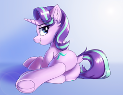 Size: 3600x2800 | Tagged: safe, artist:ravistdash, starlight glimmer, pony, unicorn, g4, adorasexy, beautiful, beautisexy, both cutie marks, butt, cute, dock, ear fluff, frog (hoof), glimmer glutes, high res, looking at you, looking back, looking back at you, lying, plot, sexy, simple background, smiling, smirk, solo, underhoof