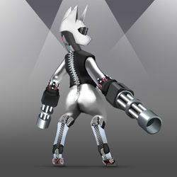 Size: 2000x2000 | Tagged: safe, artist:imadeoos, cyborg, pony, robot, robot pony, gun, high res, minigun, weapon