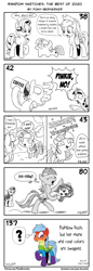 Size: 1320x3852 | Tagged: safe, artist:pony-berserker, applejack, bon bon, lyra heartstrings, pinkie pie, rainbow dash, rarity, sunset shimmer, sweetie drops, twilight sparkle, pony, sparkles! the wonder horse!, g4, bon bon is not amused, coffee, limited color, monochrome, palette swap, pinkie found the coffee, question mark, recolor, speech bubble, squatpony, that pony sure does love humans, thought bubble, twiggie, unamused, xk-class end-of-the-world scenario