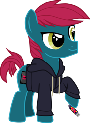 Size: 1340x1817 | Tagged: safe, artist:shadymeadow, oc, oc only, oc:web crusher, earth pony, pony, clothes, colt, hoodie, male, simple background, solo, transparent background, usb
