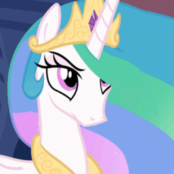 Size: 720x720 | Tagged: safe, edit, edited screencap, screencap, princess celestia, alicorn, pony, g4, the crystal empire, animated, cropped, eyebrows, female, frown, gif, looking down, looking up, loop, solo, swanlestia