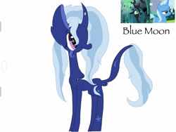 Size: 1280x960 | Tagged: safe, artist:fudgetheakita, queen chrysalis, trixie, oc, oc only, oc:blue moon, g4, female, interspecies offspring, lesbian, magical lesbian spawn, offspring, parent:queen chrysalis, parent:trixie, parents:trixalis, shipping, simple background, trixalis, white background